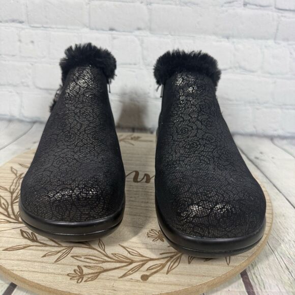 Alegria Meri Ankle Boots Women Size 7.5-8 US 38 EU Black Floral Shearling Shoes - Picture 2 of 12